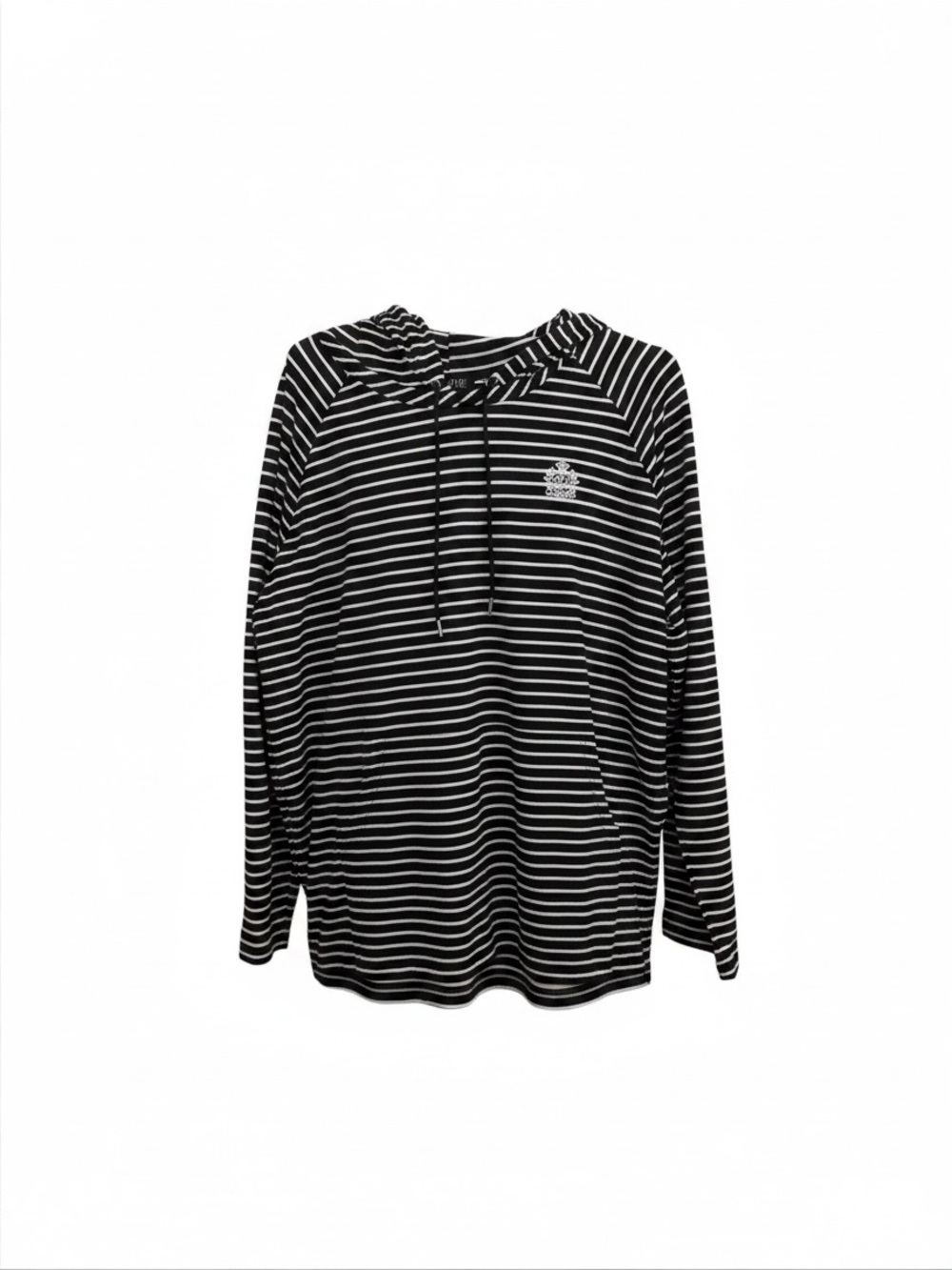 Lauren Ralph Lauren Crest Striped Hooded Long Sleeve Top - Black & White 3X